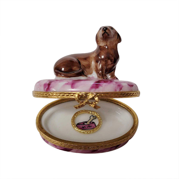 Load image into Gallery viewer, Rochard "Dachshund with Removable Brass Dog Collar" Limoges Box