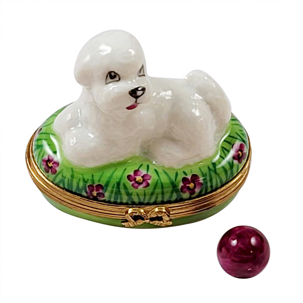 Load image into Gallery viewer, Rochard "Bichon Lying Down with Removable Ball" Limoges Box