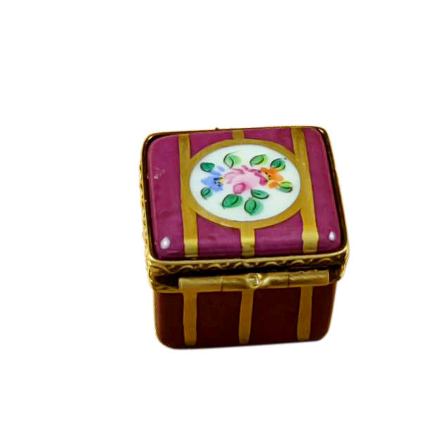 Load image into Gallery viewer, Rochard "Small Burgundy Square with Gold Stripes and Flowers" Limoges Box