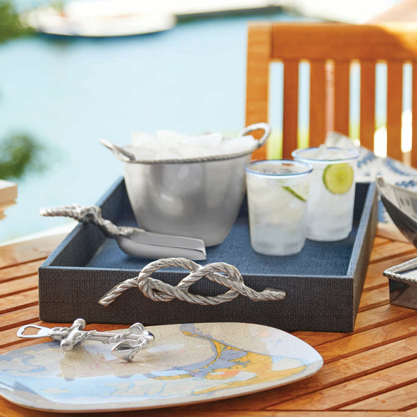 Load image into Gallery viewer, Mariposa Indigo Faux Grasscloth Tray with Rope Handles