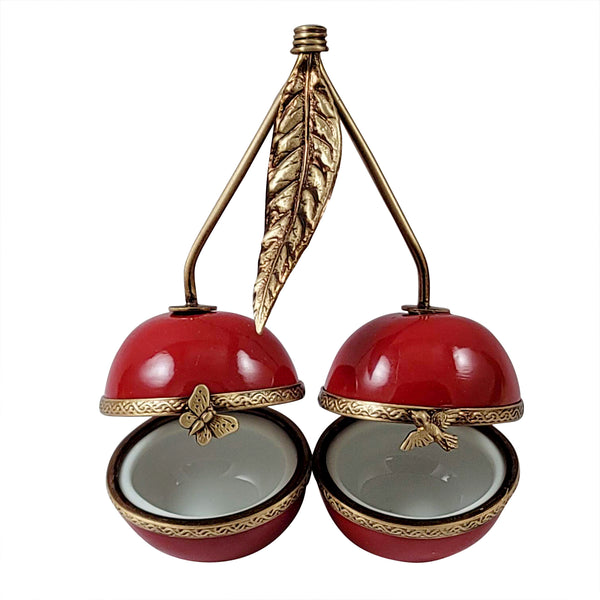 Load image into Gallery viewer, Rochard "Two Cherries with Brass Stems" Limoges Box