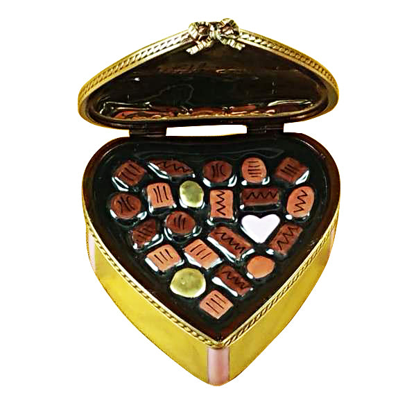 Load image into Gallery viewer, Rochard "Gold Heart with Pink Bow and Chocolates" Limoges Box