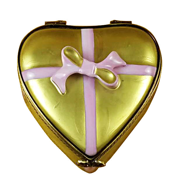 Load image into Gallery viewer, Rochard "Gold Heart with Pink Bow and Chocolates" Limoges Box