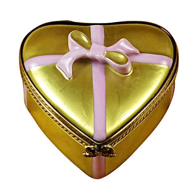 Load image into Gallery viewer, Rochard "Gold Heart with Pink Bow and Chocolates" Limoges Box