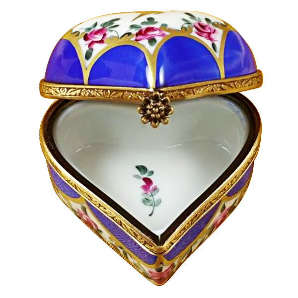 Load image into Gallery viewer, Rochard "Blue Heart with Flowers" Limoges Box