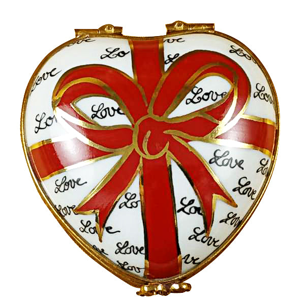Load image into Gallery viewer, Rochard "Heart with Red Bow & Three Candies" Limoges Box