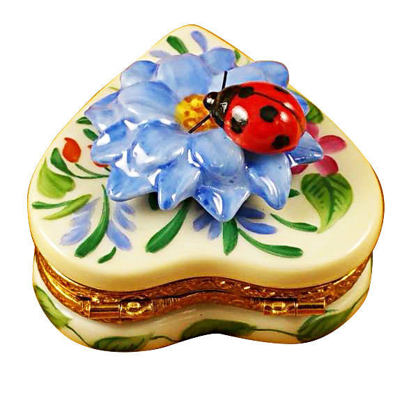 Load image into Gallery viewer, Rochard "Heart Blue Flowers with Ladybug" Limoges Box