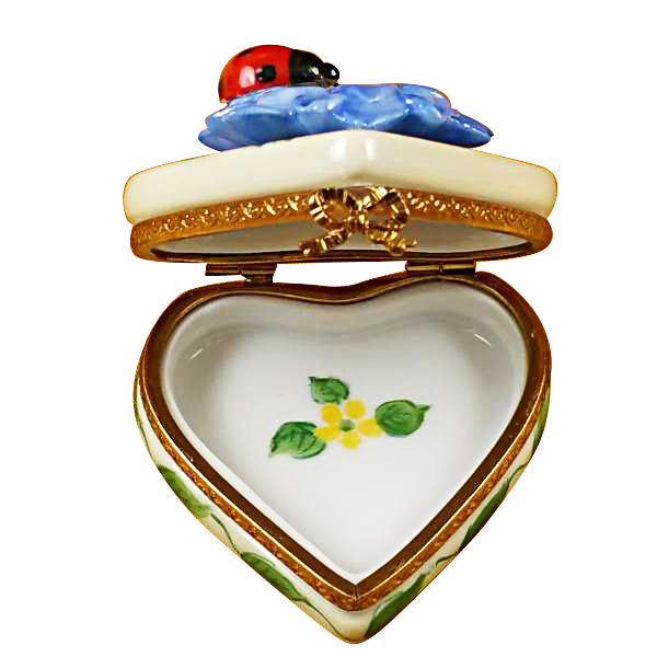 Load image into Gallery viewer, Rochard "Heart Blue Flowers with Ladybug" Limoges Box