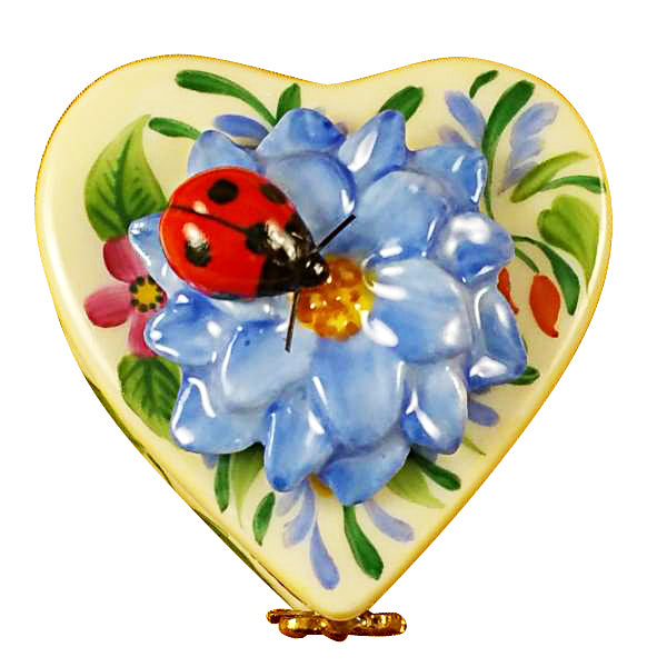 Load image into Gallery viewer, Rochard "Heart Blue Flowers with Ladybug" Limoges Box