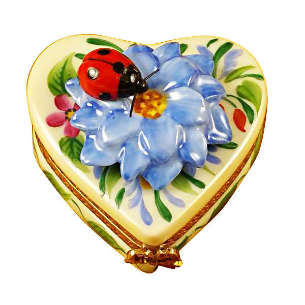 Load image into Gallery viewer, Rochard "Heart Blue Flowers with Ladybug" Limoges Box