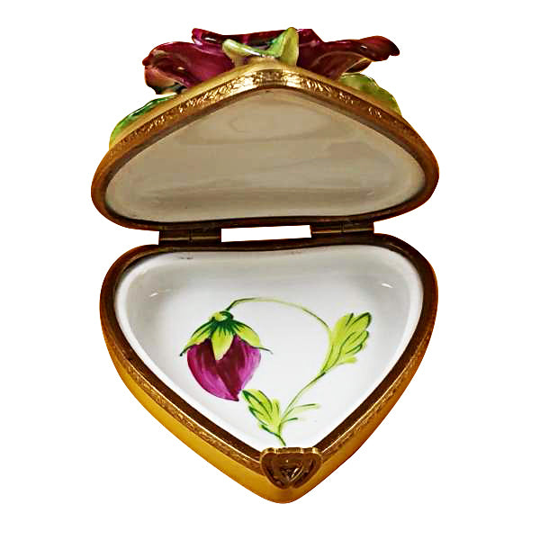Load image into Gallery viewer, Rochard "Pansy on Gold Heart" Limoges Box