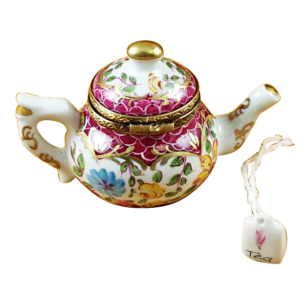 Load image into Gallery viewer, Rochard "Teapot with Flowers & Maroon Scales" Limoges Box