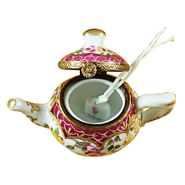 Load image into Gallery viewer, Rochard "Teapot with Flowers & Maroon Scales" Limoges Box