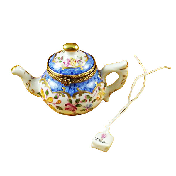 Load image into Gallery viewer, Rochard "Teapot Blue Scales with Tea Bag" Limoges Box