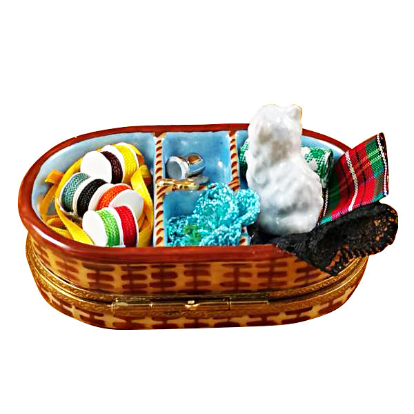 Load image into Gallery viewer, Rochard "Sewing Basket with Cat" Limoges Box