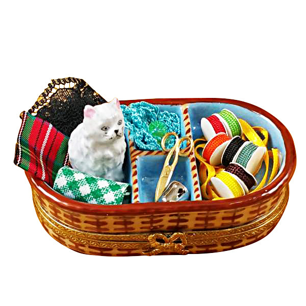 Load image into Gallery viewer, Rochard "Sewing Basket with Cat" Limoges Box
