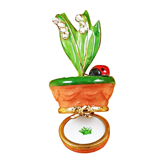 Load image into Gallery viewer, Rochard "Lily of the Valley with Ladybug in Pot" Limoges Box
