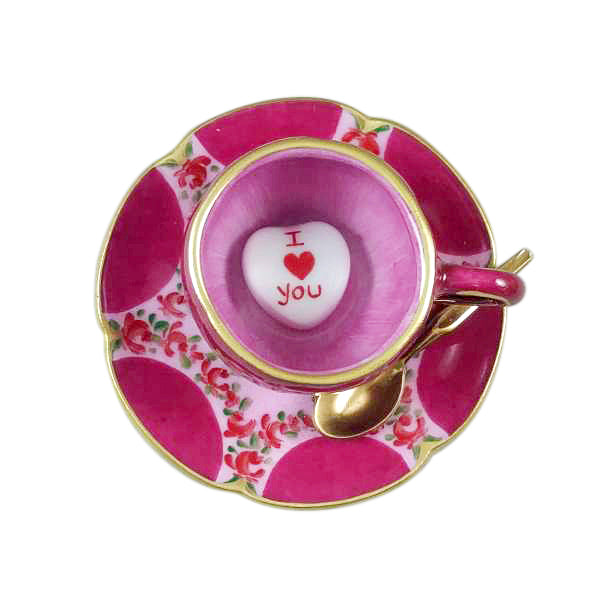 Load image into Gallery viewer, Rochard "Valentine's "LOVE" Tea Cup with Spoon and Heart Sugar Cube" Limoges Box