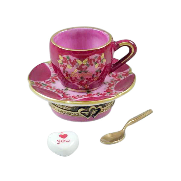 Load image into Gallery viewer, Rochard "Valentine's "LOVE" Tea Cup with Spoon and Heart Sugar Cube" Limoges Box