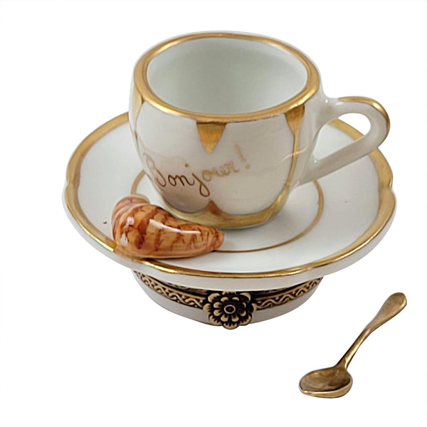 Load image into Gallery viewer, Rochard "Coffee Cup with Croissant & Spoon" Limoges Box