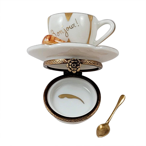 Load image into Gallery viewer, Rochard "Coffee Cup with Croissant & Spoon" Limoges Box