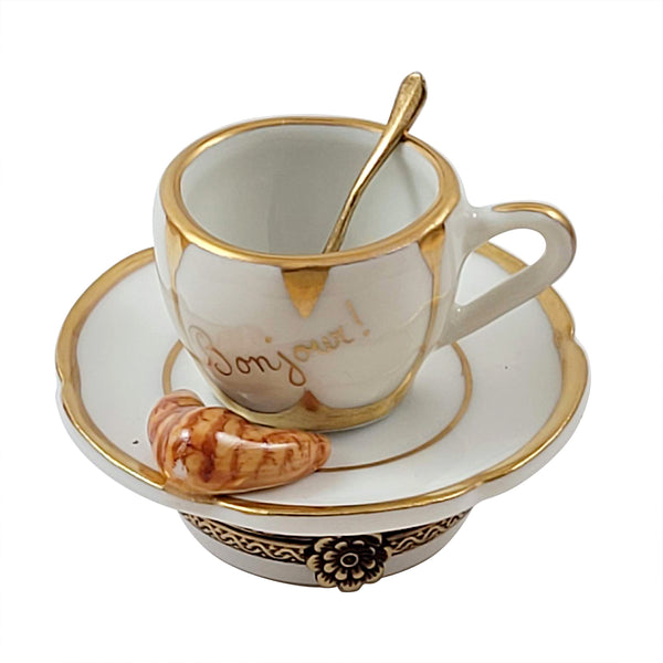 Load image into Gallery viewer, Rochard "Coffee Cup with Croissant & Spoon" Limoges Box