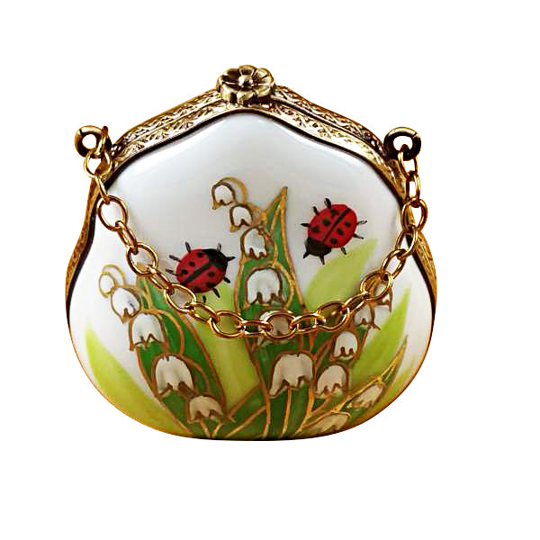 Load image into Gallery viewer, Rochard "Lily of the Valley Purse with Ladybugs" Limoges Box