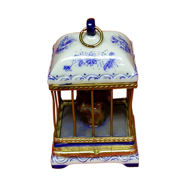 Load image into Gallery viewer, Blue & White Bird Cage with Love Birds Limoges Box