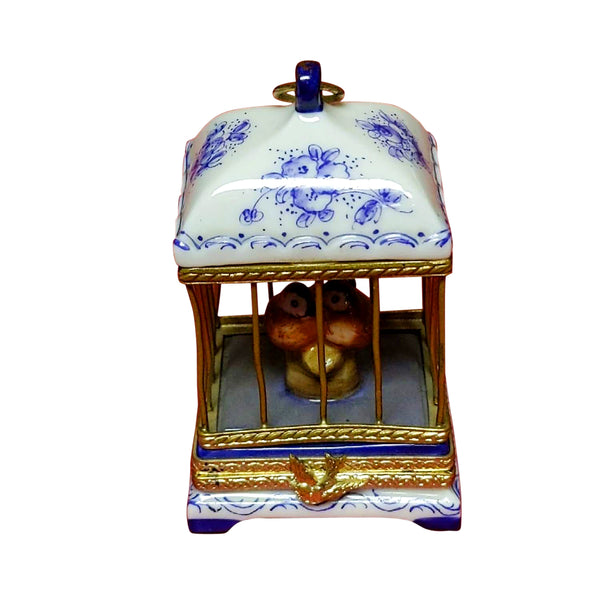Load image into Gallery viewer, Blue & White Bird Cage with Love Birds Limoges Box
