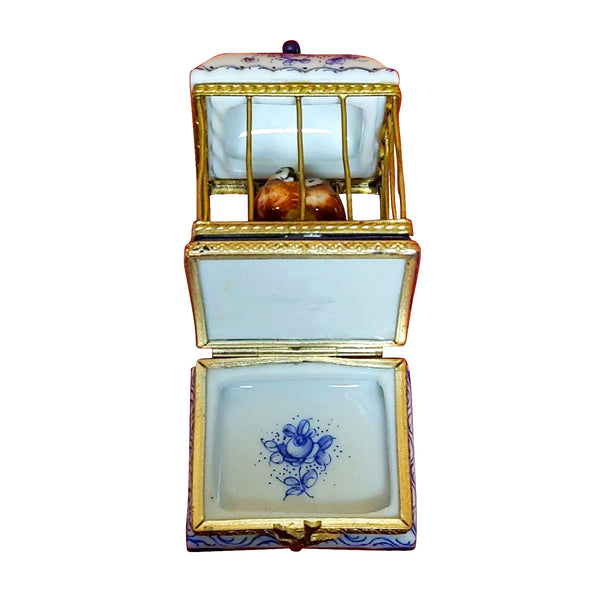 Load image into Gallery viewer, Blue & White Bird Cage with Love Birds Limoges Box