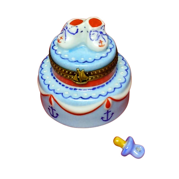 Load image into Gallery viewer, Nautical Cake with Baby Booties Limoges Box