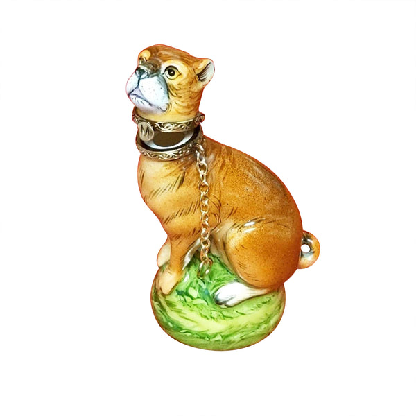 Load image into Gallery viewer, Boxer on Green Base - Hinged Around The Collar Limoges Box
