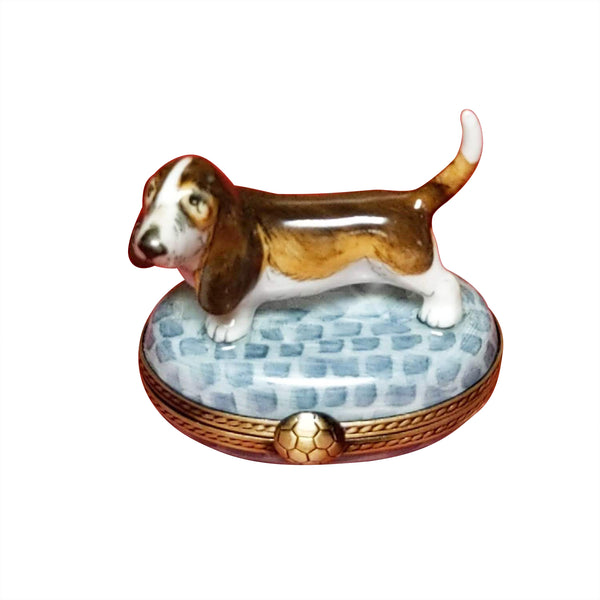 Load image into Gallery viewer, Bassett Hound/Beagle on Cobble Stones Limoges Box