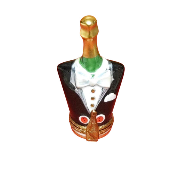 Load image into Gallery viewer, Champagne Bottle Dressed In Tuxedo Limoges Box