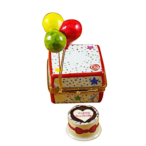 Load image into Gallery viewer, Rochard "Birthday Cake with Balloons and Confetti" Limoges Box