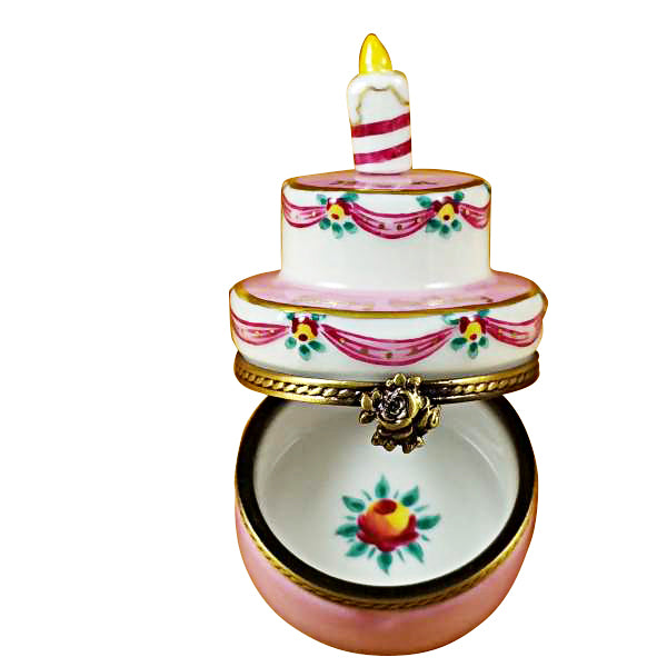 Load image into Gallery viewer, Rochard "Pink Birthday Cake with Candle - "39 AGAIN"" Limoges Box