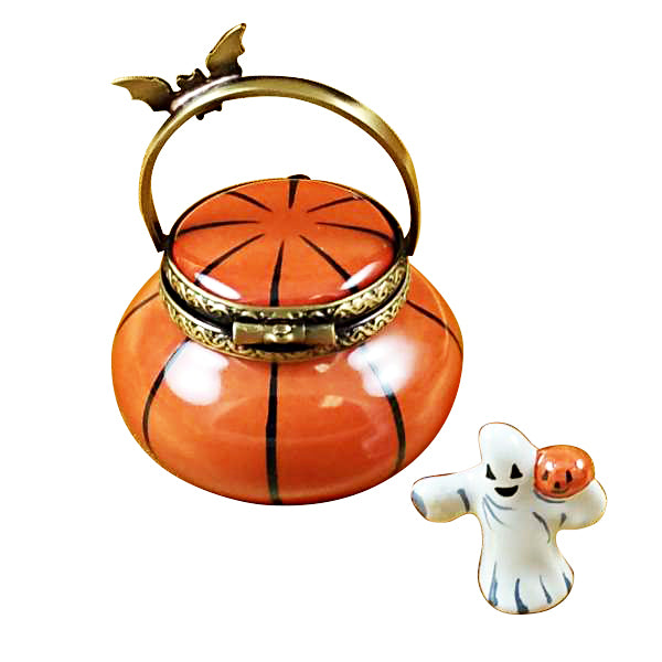Load image into Gallery viewer, Rochard "Jack O Lantern Pail with Removable Ghost" Limoges Box