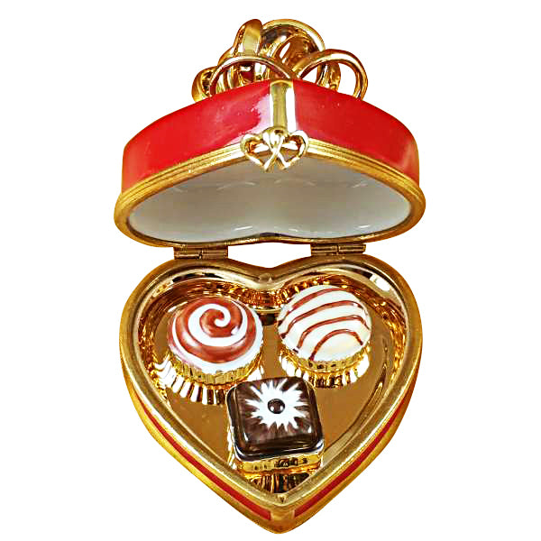 Load image into Gallery viewer, Rochard "Red Heart Gold Bow with Truffle" Limoges Box