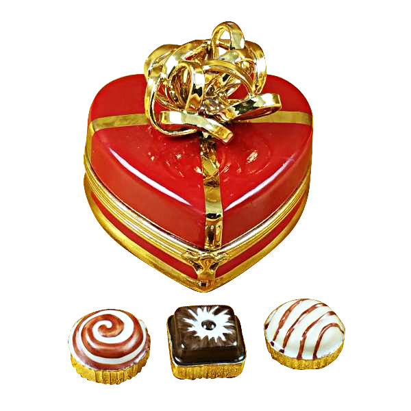 Load image into Gallery viewer, Rochard "Red Heart Gold Bow with Truffle" Limoges Box