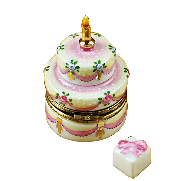 Load image into Gallery viewer, Rochard "Two Layer Cake With Removable Porcelain Present" Limoges Box
