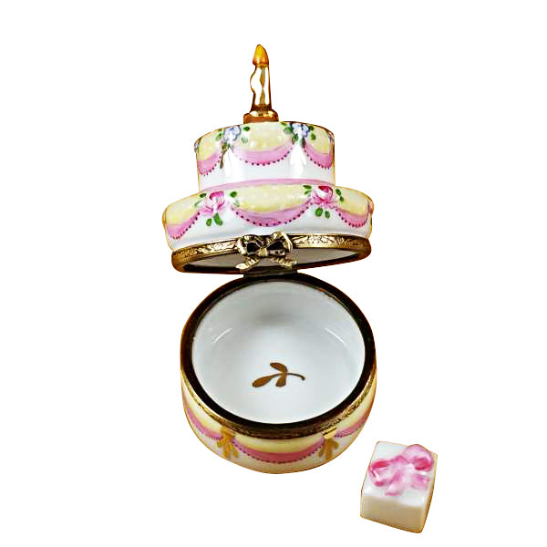 Load image into Gallery viewer, Rochard "Two Layer Cake With Removable Porcelain Present" Limoges Box