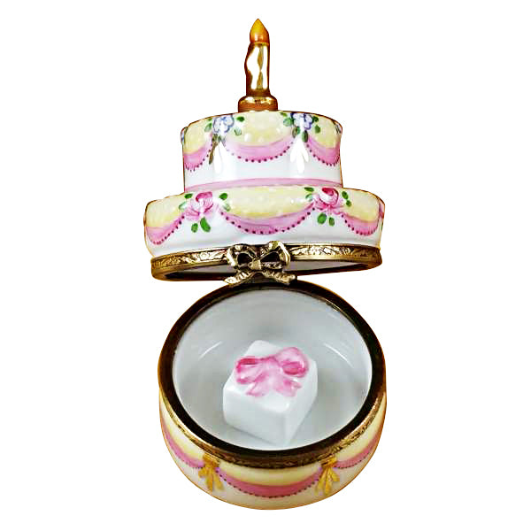 Load image into Gallery viewer, Rochard "Two Layer Cake With Removable Porcelain Present" Limoges Box