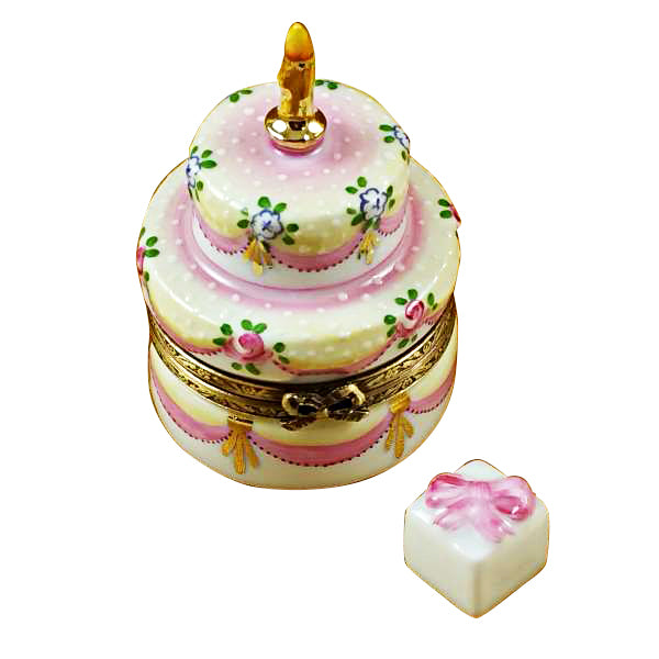 Load image into Gallery viewer, Rochard "Two Layer Cake With Removable Porcelain Present" Limoges Box