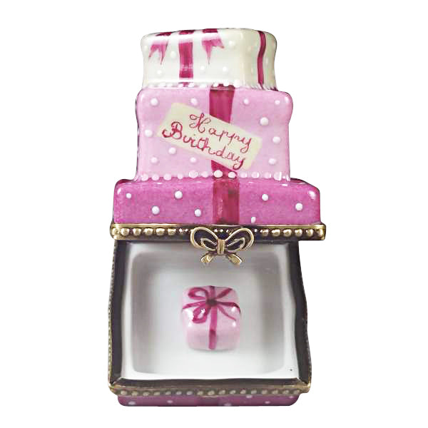 Load image into Gallery viewer, Rochard "Pink Birthday Cake with Present" Limoges Box