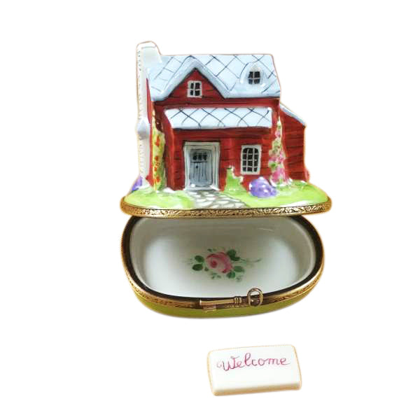Load image into Gallery viewer, Rochard "House/Cottage with Welcome Plaque" Limoges Box