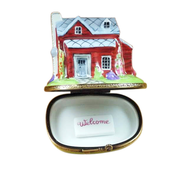 Load image into Gallery viewer, Rochard "House/Cottage with Welcome Plaque" Limoges Box
