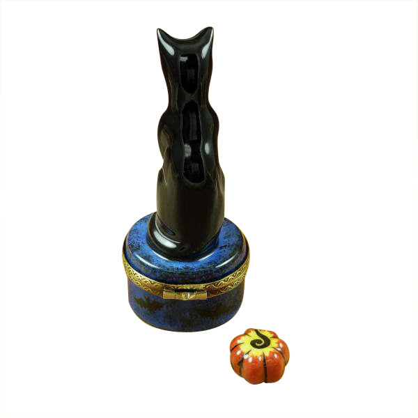 Load image into Gallery viewer, Rochard "Black Cat on Night Sky Scene with Removable Pumpkin" Limoges Box