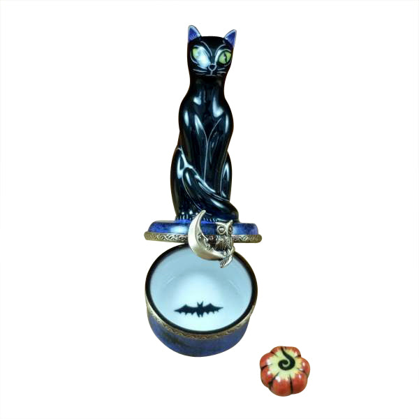Load image into Gallery viewer, Rochard "Black Cat on Night Sky Scene with Removable Pumpkin" Limoges Box