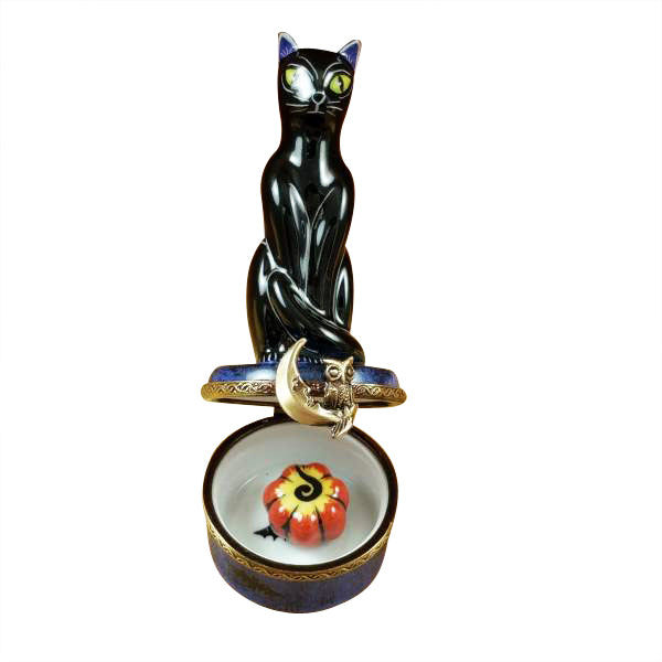 Load image into Gallery viewer, Rochard "Black Cat on Night Sky Scene with Removable Pumpkin" Limoges Box