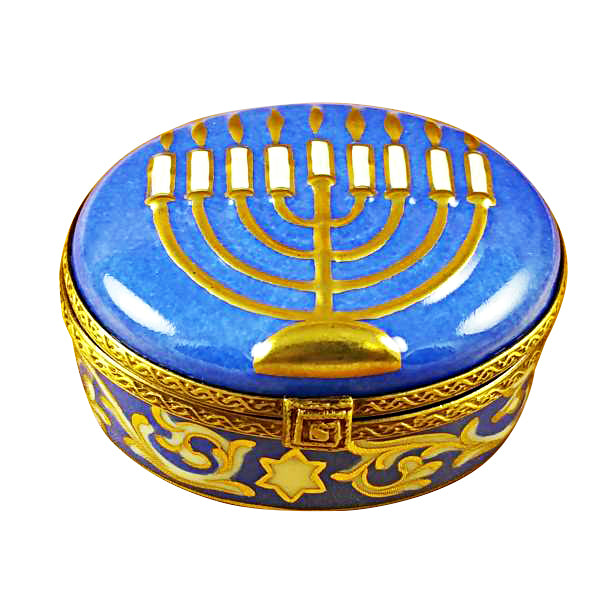 Load image into Gallery viewer, Rochard "Menorah - Blue" Limoges Box